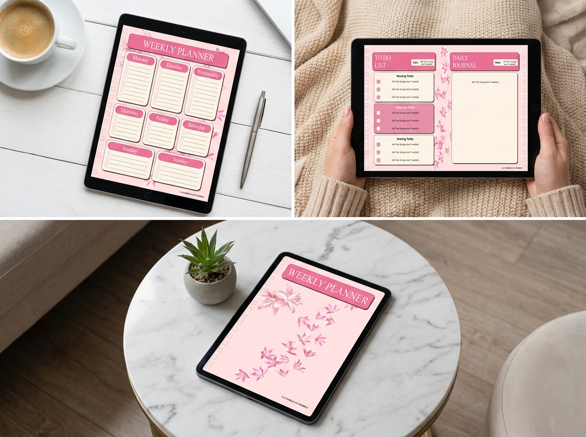 Editable Weekly Planner | 27‑Page Canva Template | Daily Planner, To‑Do Lists & Journaling
