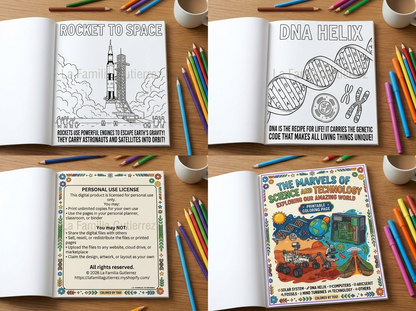 The Marvels of Science & Technology | 12‑Page STEM Coloring & Learning Book | Printable