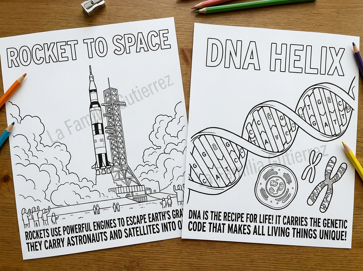 The Marvels of Science & Technology | 12‑Page STEM Coloring & Learning Book | Printable